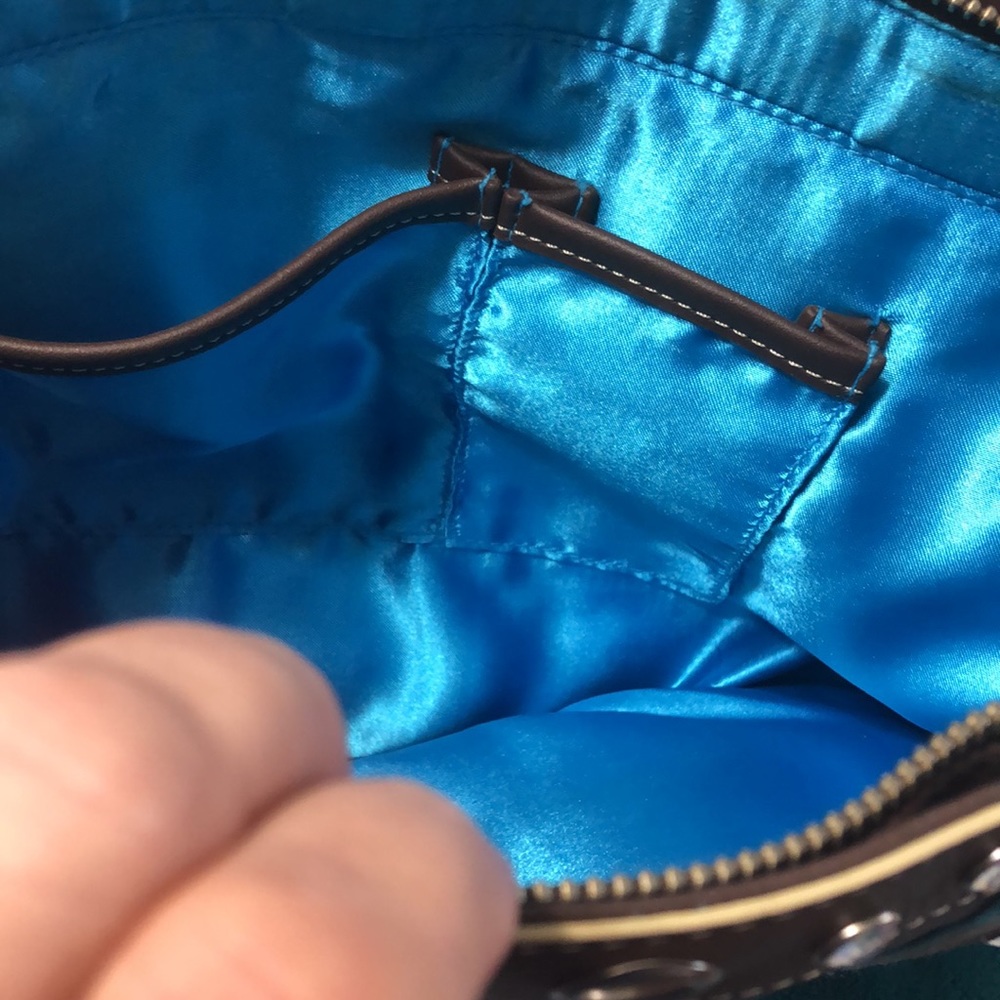 Brown leather Franco Sarto, leather bag with turquoise lining - Picture 3 of 7